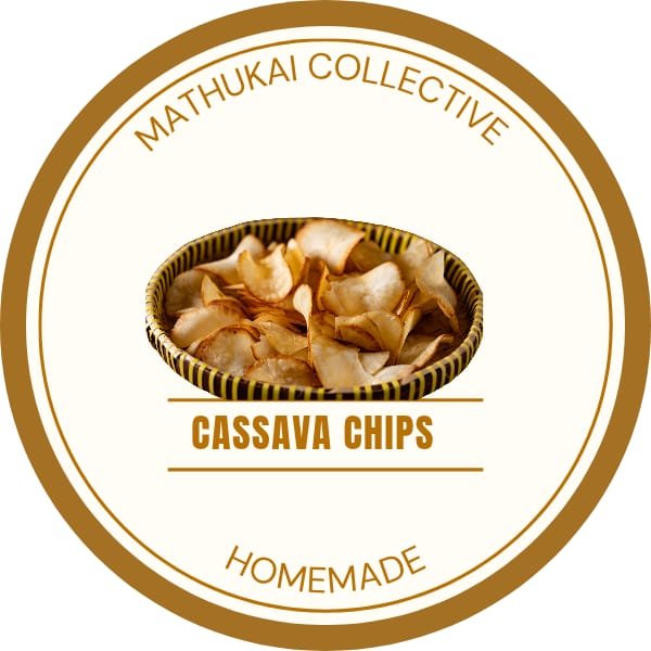 Homemade cassava chips label, Mathukai Collective